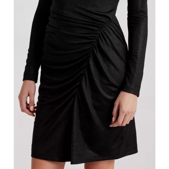 LAUREN Ralph Lauren Foil-Print Jersey Dress Sz 14 Black Label NWTs Long Sleeve - Picture 2 of 6